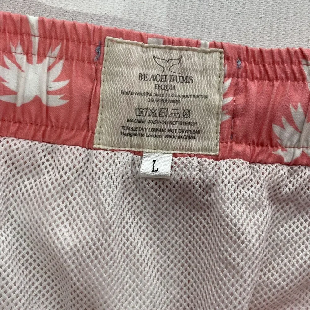 beach bums bequia pink palm tree print swim trunks shorts Size L